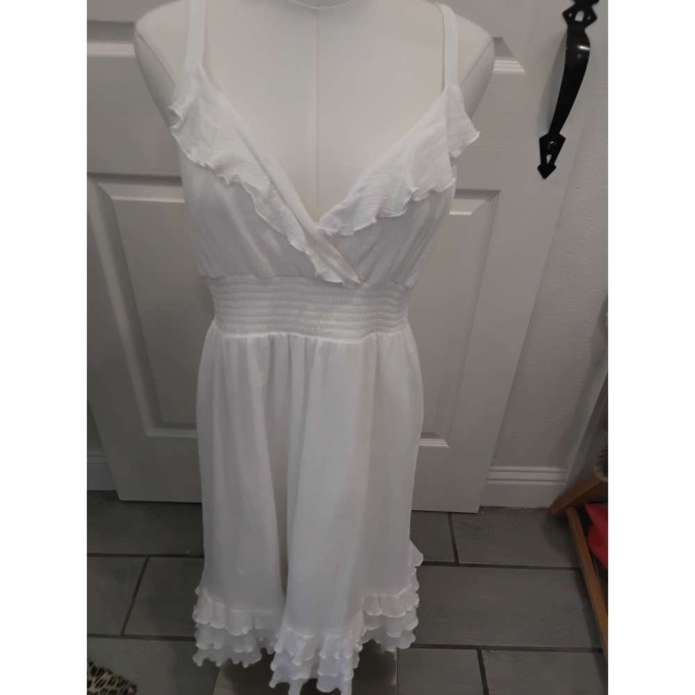 AGB White‎ Ruffle V-Neck Smocked Waist Cotton Sundress Sleeveless Size 12